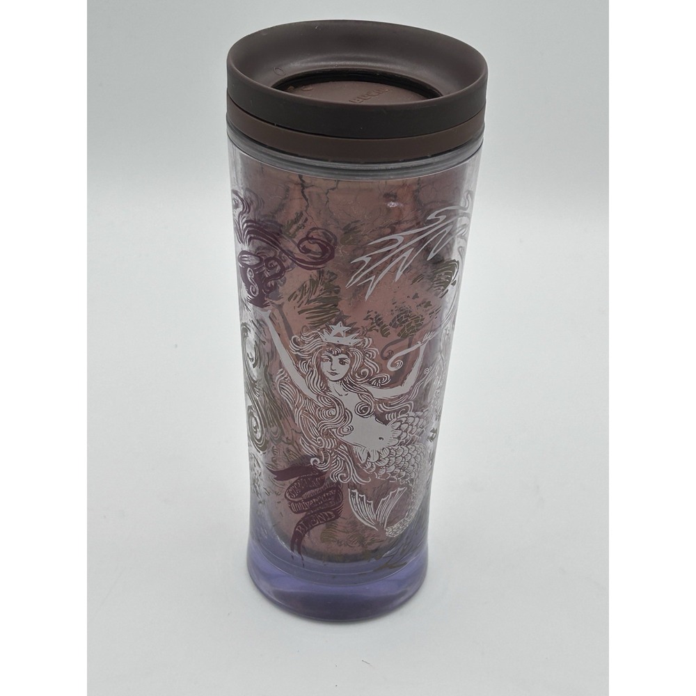 Starbucks 2011 Mermaid Siren Copper Brown Tone 16oz Travel Tumbler Mug‎ Cup Lid